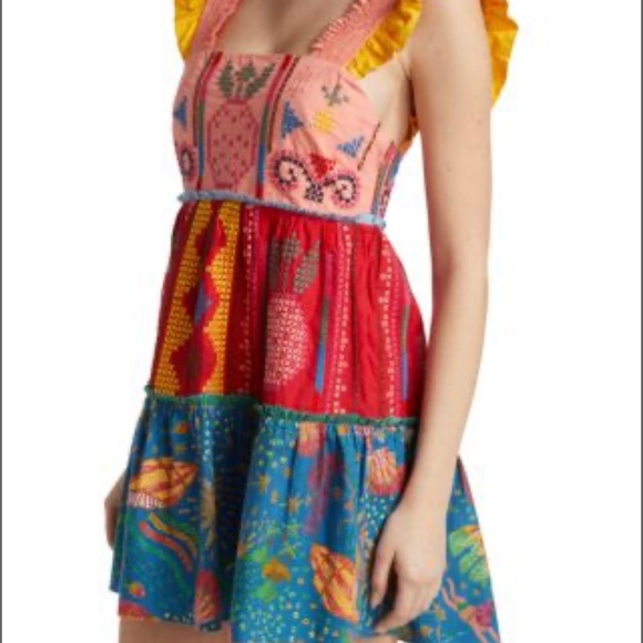 FARM Rio Dresses Nwt Farm Rio Cross Stitch Tiered Cotton Mini Dress